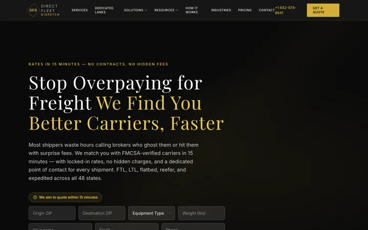 Direct Fleet Dispatch website screenshot